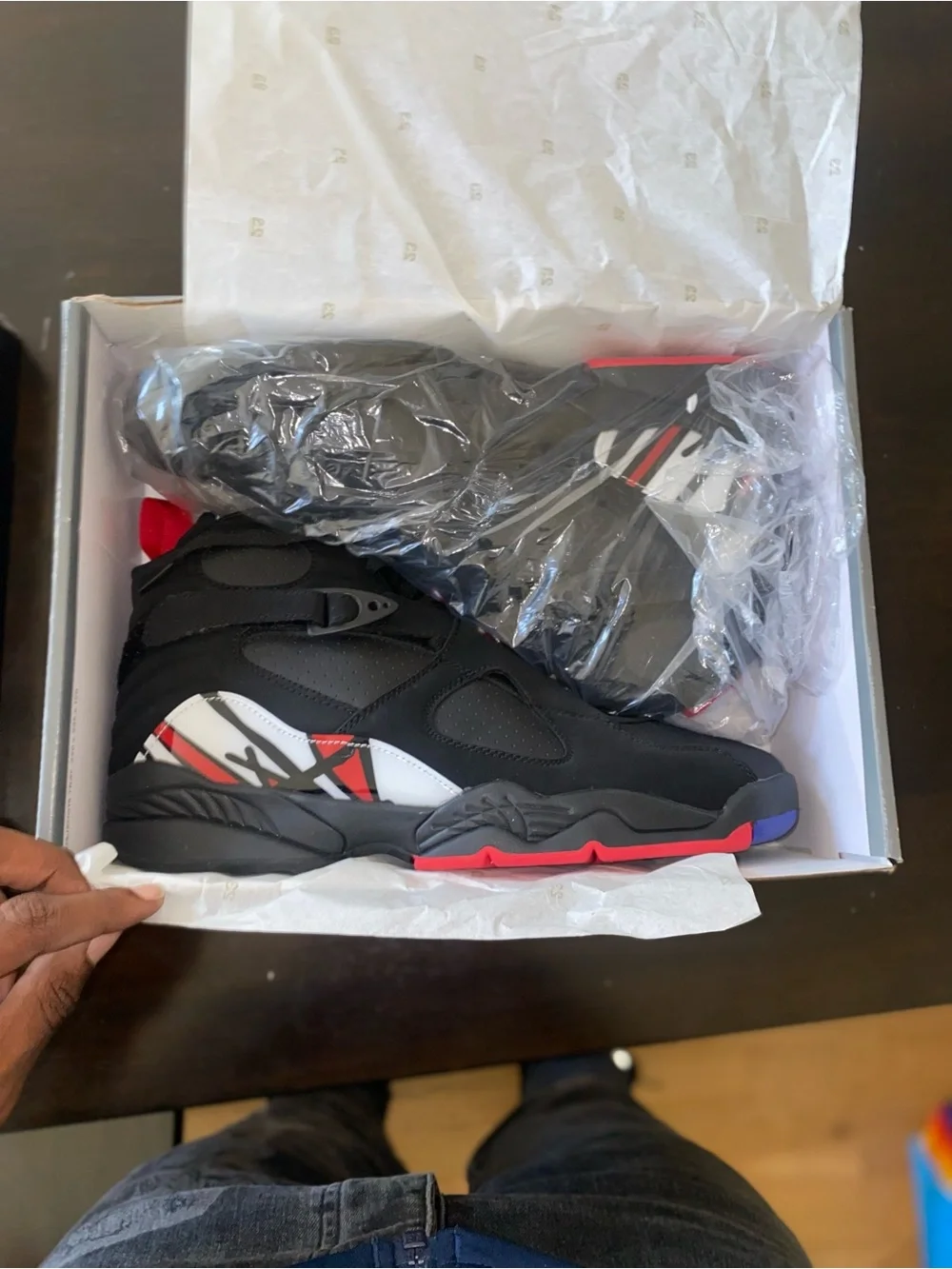 Jordan Men's Black Sneakers with Red and White Accents